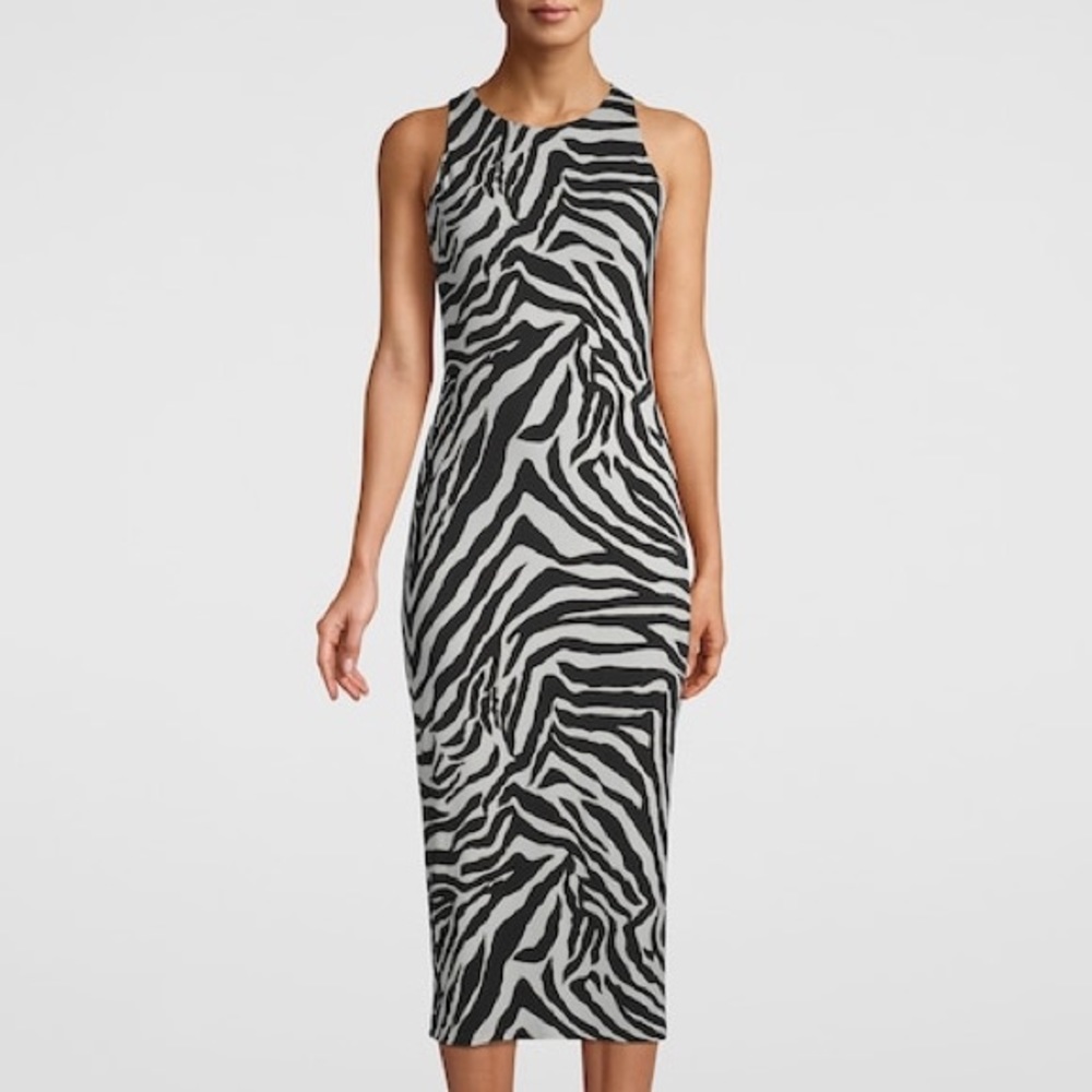 WHBM Zebra Jersey Knit Lace-up Dress Sz L NEW